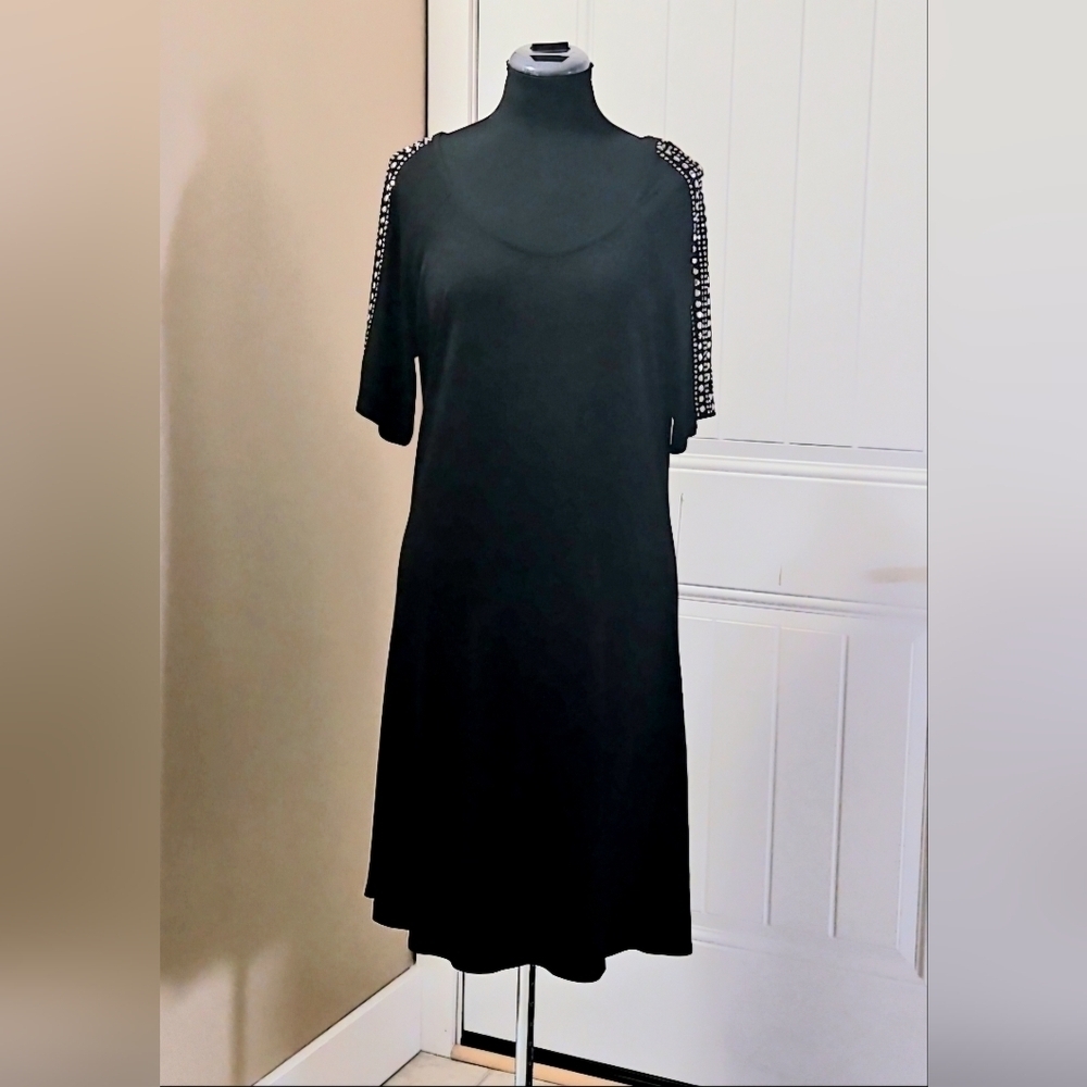Peter Nygard Rhinestone Trim Elevated Tshirt Dress Size 6 In Black NWT